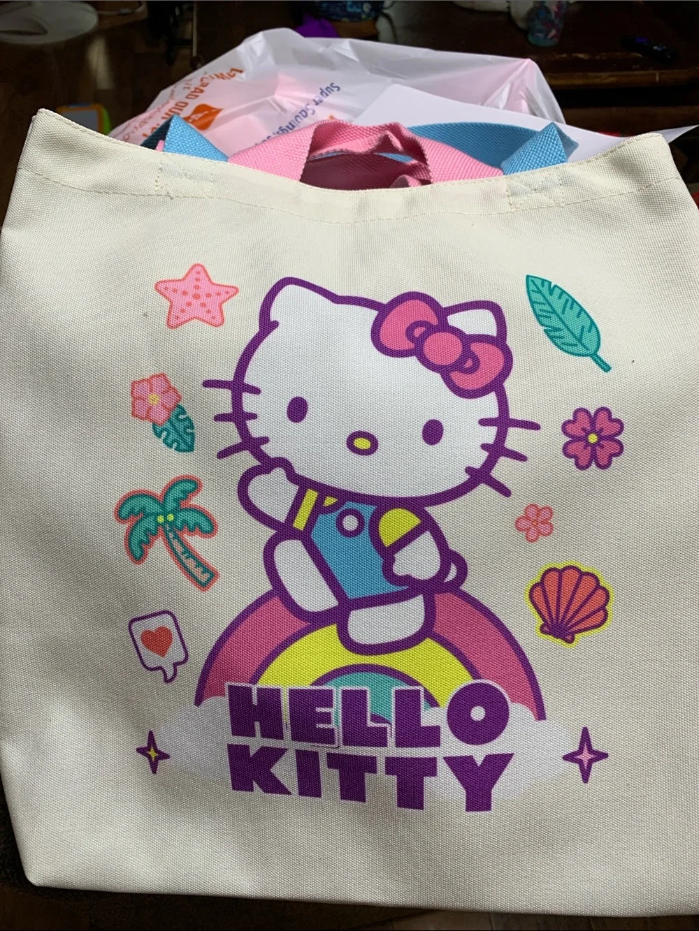 Hello Kitty Canvas Tote Bag - White, Purple, Pink, Blue, Yellow, Teal